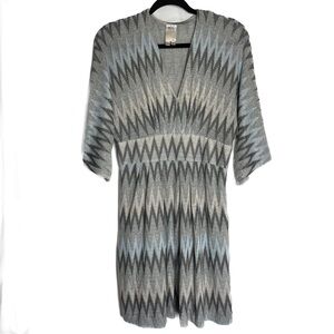 Ali Ro Knit Chevron Boho Dress‎ V-Neck Mini Oversized Sleeves Flowy Sz 6